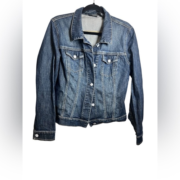 New York & Company Women’s Jean Jacket size Lg Button-down w/pockets med. wash - Picture 1 of 5